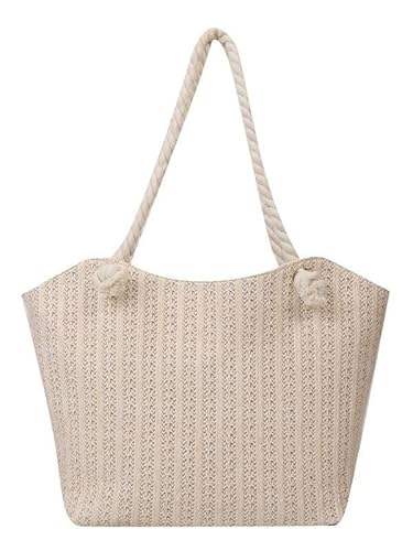 JinweiS Damen Strohtasche mit großer Kapazität, Schultertasche für Sommer, Strandurlaub, schickes Webdesign, 40 x 9,5 x 26,5 cm, Weiß von JinweiS