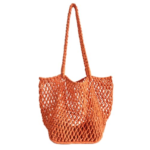 JinweiS Damen Strohtasche mit großer Kapazität, Schultertasche für Sommer, Strandurlaub, schickes Webdesign, 41 x 22 x 26 cm, Orange von JinweiS
