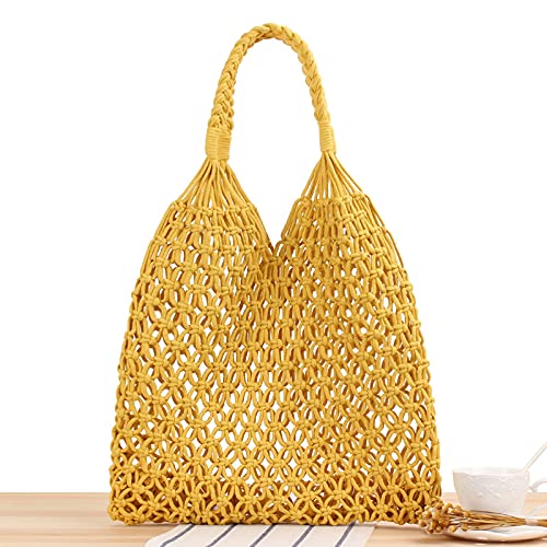 JinweiS Damen Strohtasche mit großer Kapazität, Schultertasche für Sommer, Strandurlaub, schickes Webdesign, 44 x 1 x 38 cm, Gelb JinweiS Damen Strohtasche mit großer Kapazität, Schultertasche für Sommer, Strandurlaub, schickes Webdesign, 44 x 1 x 38 cm, Gelb von JinweiS