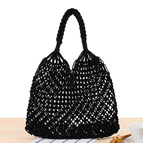 JinweiS Damen Strohtasche mit großer Kapazität, Schultertasche für Sommer, Strandurlaub, schickes Webdesign, 44 x 1 x 38 cm, Schwarz von JinweiS