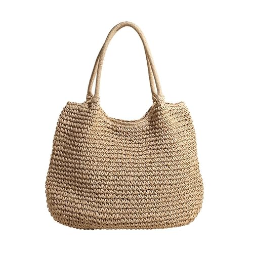JinweiS Damen Strohtasche mit großer Kapazität, Schultertasche für Sommer, Strandurlaub, schickes Webdesign, 47 x 2 x 37 cm, Khaki JinweiS Damen Strohtasche mit großer Kapazität, Schultertasche für Sommer, Strandurlaub, schickes Webdesign, 47 x 2 x 37 cm, Khaki von JinweiS