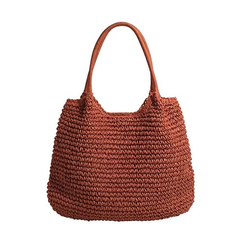 JinweiS Damen Strohtasche mit großer Kapazität, Schultertasche für Sommer, Strandurlaub, schickes Webdesign, 47 x 2 x 37 cm, Orange von JinweiS