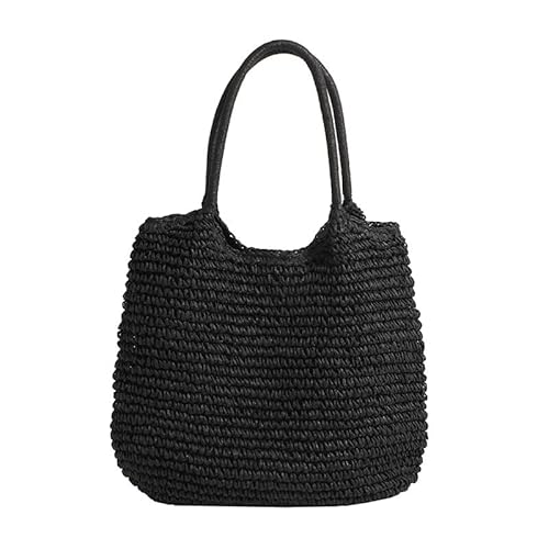 JinweiS Damen Strohtasche mit großer Kapazität, Schultertasche für Sommer, Strandurlaub, schickes Webdesign, 47 x 2 x 37 cm, Schwarz JinweiS Damen Strohtasche mit großer Kapazität, Schultertasche für Sommer, Strandurlaub, schickes Webdesign, 47 x 2 x 37 cm, Schwarz von JinweiS