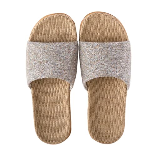 JinweiS Flachs Tatami-Hausschuhe, rutschfest, für den Innenbereich, offene Zehensandalen (Größe 37–38, Grau) von JinweiS