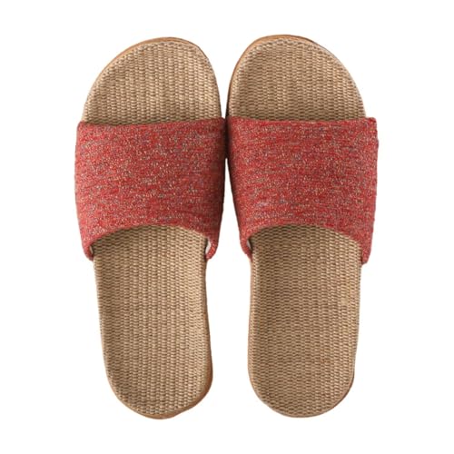 JinweiS Flachs Tatami-Hausschuhe, rutschfest, für den Innenbereich, offene Zehensandalen (Größe 37–38, Rot) von JinweiS