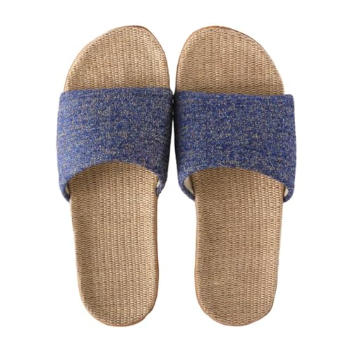 JinweiS Flachs Tatami-Hausschuhe, rutschfest, für den Innenbereich, offene Zehensandalen (Größe 40–41, Blau) von JinweiS