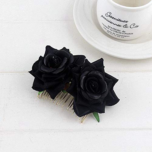 JinweiS Haarkämme mit Rosenblüten, 2 Stück, für Damen, Hochzeit, Haarschmuck, Flamenco-Tänzerin (schwarz) von JinweiS