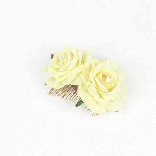 JinweiS Haarkämme mit Rosenblüten, für Damen, Hochzeits-Haarschmuck, Flamenco-Tänzerin (gelb), 2 Stück von JinweiS