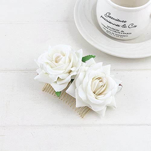 JinweiS Haarkämme mit Rosenblüten, für Damen, Hochzeits-Haarschmuck, Flamenco-Tänzerin (weiß), 2 Stück von JinweiS