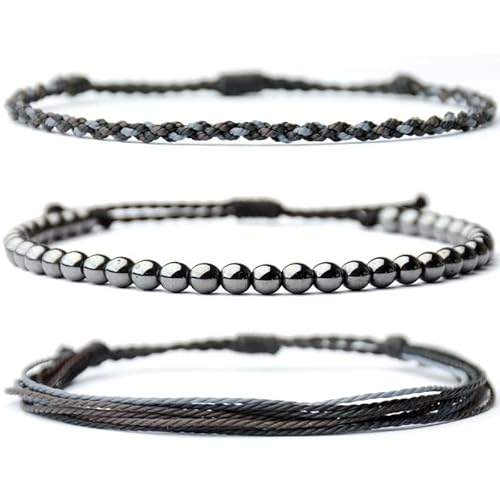 JinweiS Handgefertigtes Heilarmband aus Naturstein, Perlen, Geschenk für Herren, verstellbares Seil-Armband, 3 Stück, A05 von JinweiS