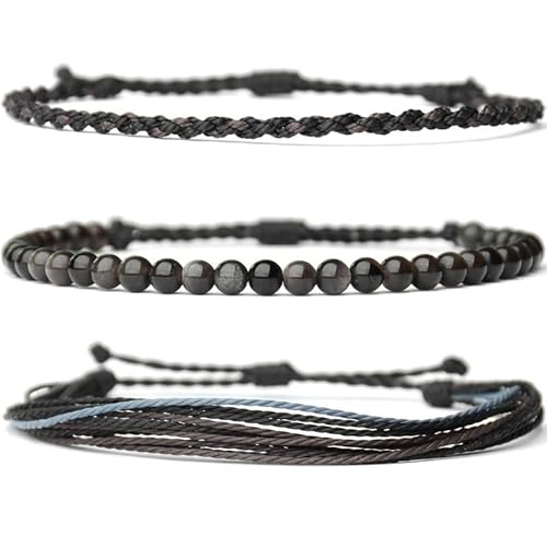 JinweiS Handgefertigtes Heilarmband aus Naturstein, Perlen, Geschenk für Herren, verstellbares Seil-Armband, 3 Stück, A06 von JinweiS