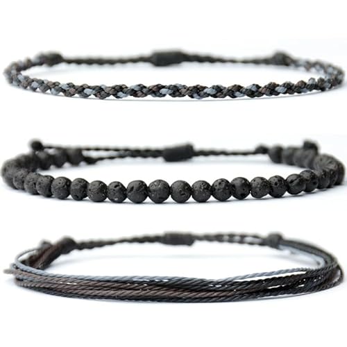 JinweiS Handgefertigtes Heilarmband aus Naturstein, Perlen, Geschenk für Herren, verstellbares Seil-Armband, 3 Stück, A09 von JinweiS