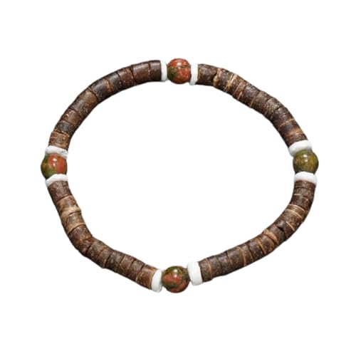 JinweiS Handgefertigtes Kokosnussschalen-Perlenarmband zum Stapeln, handgefertigtes geflochtenes gewebtes verstellbares Armband für Damen und Herren - F von JinweiS