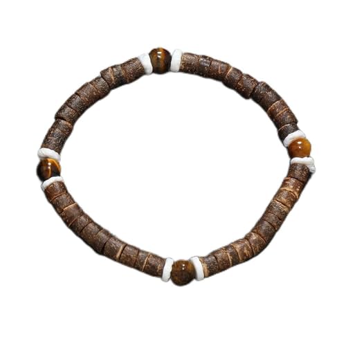 JinweiS Handgefertigtes Kokosnussschalen-Perlenarmband zum Stapeln, handgefertigtes geflochtenes gewebtes verstellbares Armband für Damen und Herren - J von JinweiS
