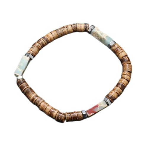 JinweiS Handgefertigtes Kokosnussschalen-Perlenarmband zum Stapeln, handgefertigtes geflochtenes gewebtes verstellbares Armband für Damen und Herren von JinweiS