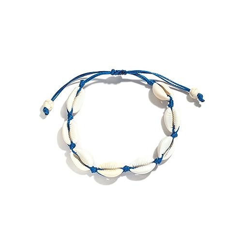 JinweiS Handgefertigtes Muschel-Armband, Armreifen, größenverstellbar, für Damen, Strandschmuck, Blau von JinweiS