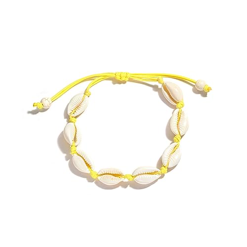 JinweiS Handgefertigtes Muschel-Armband, Armreifen, größenverstellbar, für Damen, Strandschmuck, Gelb von JinweiS