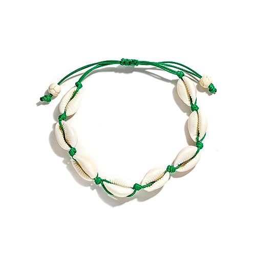 JinweiS Handgefertigtes Muschel-Armband, Armreifen, größenverstellbar, für Damen, Strandschmuck, Grün von JinweiS