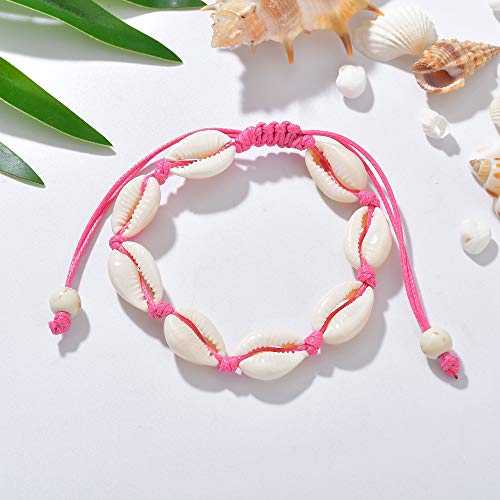 JinweiS Handgefertigtes Muschel-Armband, Armreifen, größenverstellbar, für Damen, Strandschmuck, Rosa von JinweiS