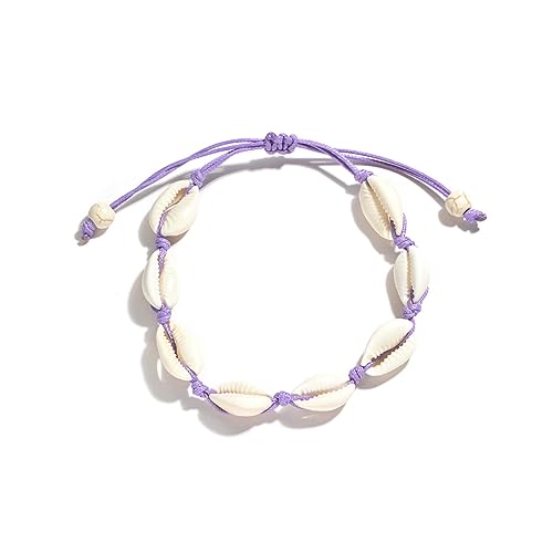 JinweiS Handgefertigtes Muschel-Armband, Armreifen, größenverstellbar, für Damen, Strandschmuck, Violett von JinweiS