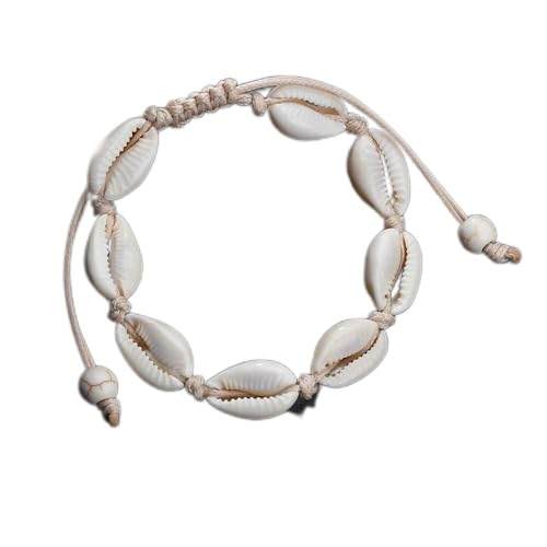 JinweiS Handgefertigtes Muschel-Armband, Armreifen, größenverstellbar, für Damen, Strandschmuck, Weiß von JinweiS