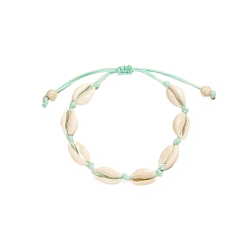 JinweiS Handgefertigtes Muschelarmband, Armreif, größenverstellbar, für Damen, Strandschmuck, Hellgrün von JinweiS