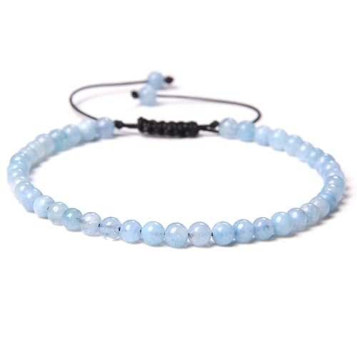 JinweiS Handgefertigtes Perlenarmband, geeignet für Männer und Frauen, 4 mm feines Perlenarmband, gewebt, verstellbar, Naturstein-Perlen, handgefertigtes Armband (Himmelblau) von JinweiS
