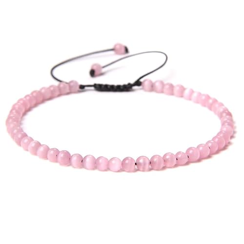 JinweiS Handgefertigtes Perlenarmband, geeignet für Männer und Frauen, 4 mm feines Perlenarmband, gewebt, verstellbar, Naturstein-Perlen, handgefertigtes Armband (Rosa) von JinweiS