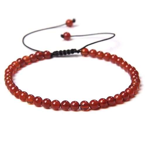 JinweiS Handgefertigtes Perlenarmband, geeignet für Männer und Frauen, 4 mm feines Perlenarmband, gewebt, verstellbar, Naturstein-Perlen, handgefertigtes Armband (rot) von JinweiS