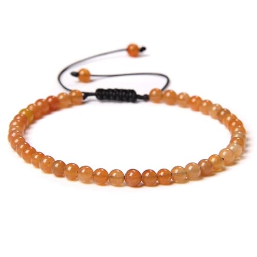 JinweiS Handgefertigtes Perlenarmband, geeignet für Männer und Frauen, 4 mm feines Perlenarmband, gewebt, verstellbar, Natursteinperlen, handgefertigtes Armband (Orange) von JinweiS
