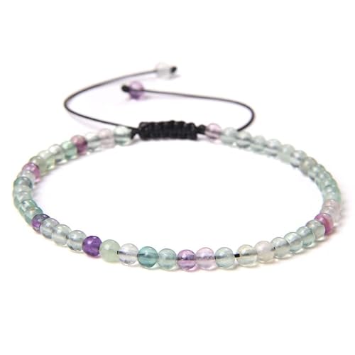 JinweiS Handgefertigtes Perlenarmband, geeignet für Männer und Frauen, 4 mm feines Perlenarmband, gewebt mit verstellbaren Natursteinperlen, handgefertigtes Armband (gemischte Farbe F) von JinweiS