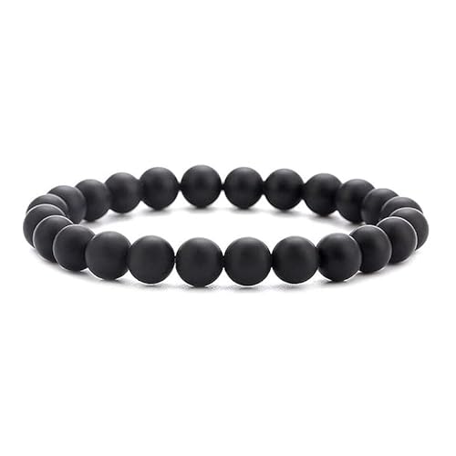 JinweiS Handgefertigtes Perlenarmband, geeignet für Männer und Frauen, 8 mm Naturkristallstein-Perlenarmband (mattschwarz) von JinweiS