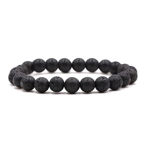 JinweiS Handgefertigtes Perlenarmband, geeignet für Männer und Frauen, 8 mm Naturkristallstein-Perlenarmband (schwarzer Vulkanstein) von JinweiS