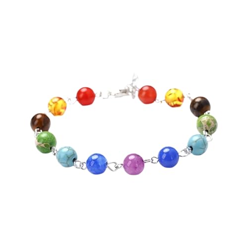 JinweiS Handgefertigtes Perlenarmband, geeignet für Männer und Frauen, 8 mm farbiges Naturstein-Perlenarmband (farbig, A-Stil) von JinweiS