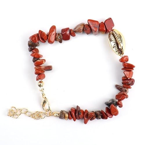 JinweiS Handgefertigtes Perlenarmband, geeignet für Männer und Frauen, Naturstein Conch Shell Gold, Ozean-Stil, handgefertigtes Steinarmband verstellbar (Rot) von JinweiS