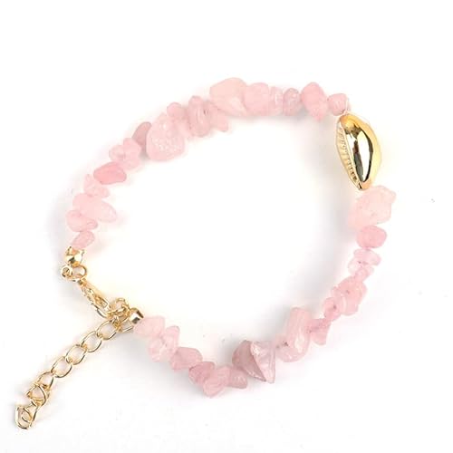 JinweiS Handgefertigtes Perlenarmband, geeignet für Männer und Frauen, Naturstein Conch Shell Gold Armband, Ocean Style Handgefertigtes Steinarmband Verstellbar (Hellrosa) von JinweiS