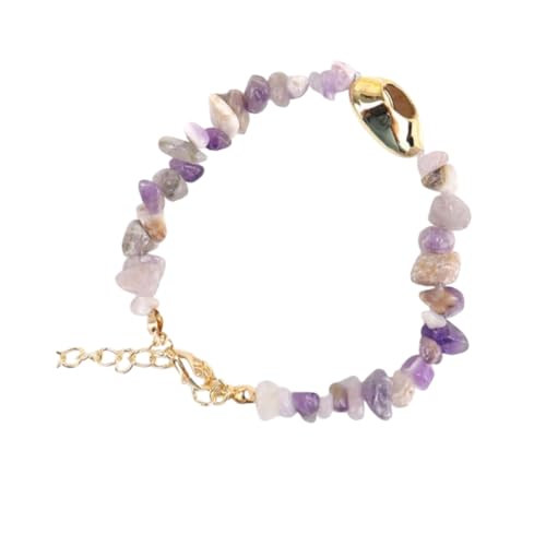 JinweiS Handgefertigtes Perlenarmband, geeignet für Männer und Frauen, Naturstein Conch Shell Gold Armband, Ocean Style Handgefertigtes Steinarmband Verstellbar (Lila) von JinweiS