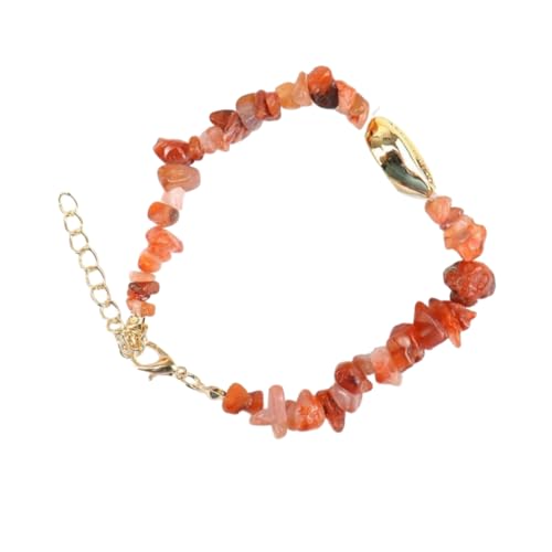 JinweiS Handgefertigtes Perlenarmband, geeignet für Männer und Frauen, Naturstein Conch Shell Gold Armband, Ocean Style Handgefertigtes Steinarmband Verstellbar (Rot) 01 von JinweiS