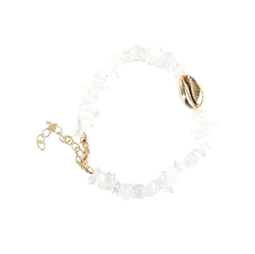 JinweiS Handgefertigtes Perlenarmband, geeignet für Männer und Frauen, Naturstein Conch Shell Gold Armband, Ocean Style Handgefertigtes Steinarmband Verstellbar (Weiß) von JinweiS