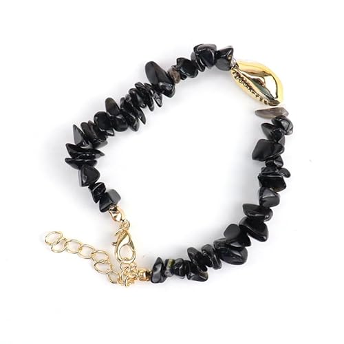 JinweiS Handgefertigtes Perlenarmband, geeignet für Männer und Frauen, Naturstein Conch Shell Gold Armband, Ozean-Stil, handgefertigtes Steinarmband verstellbar (schwarz) von JinweiS