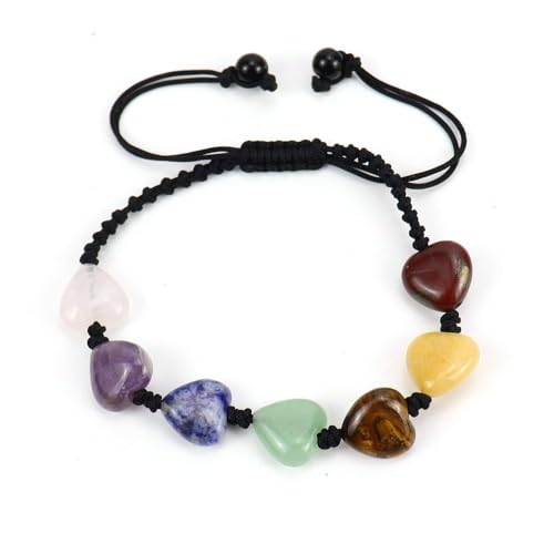 JinweiS Handgefertigtes Perlenarmband, geeignet für Männer und Frauen, Naturstein-Herz-Armband, einfaches und verstellbares Armband (Farbe) von JinweiS