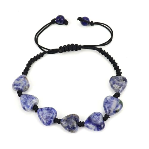 JinweiS Handgefertigtes Perlenarmband, geeignet für Männer und Frauen, Naturstein-Herz-gewebtes Armband, einfaches und verstellbares Armband (blau) von JinweiS