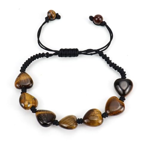 JinweiS Handgefertigtes Perlenarmband, geeignet für Männer und Frauen, Naturstein-Herz-gewebtes Armband, einfaches und verstellbares Armband (braun) von JinweiS