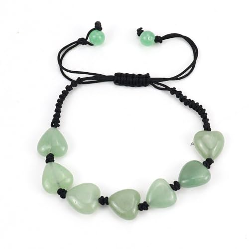 JinweiS Handgefertigtes Perlenarmband, geeignet für Männer und Frauen, Naturstein-Herz-gewebtes Armband, einfaches und verstellbares Armband (grün) von JinweiS