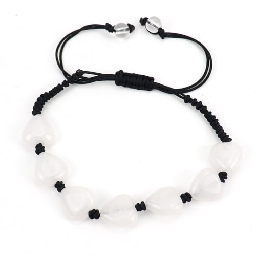 JinweiS Handgefertigtes Perlenarmband, geeignet für Männer und Frauen, Naturstein-Herz-gewebtes Armband, einfaches und verstellbares Armband (weiß) von JinweiS