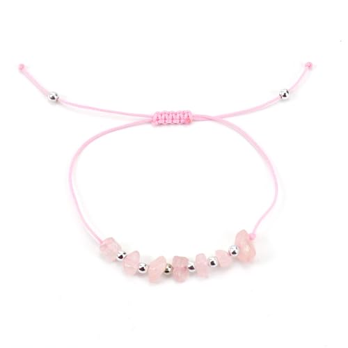 JinweiS Handgefertigtes Perlenarmband, geeignet für Männer und Frauen, Naturstein-Kristall-Perlenarmband, verstellbares Steinarmband (Hellrosa) von JinweiS