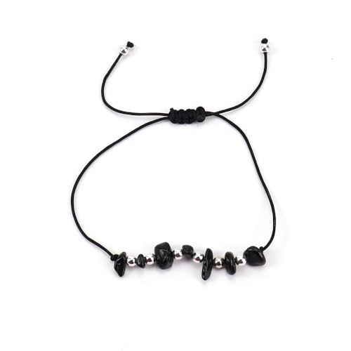 JinweiS Handgefertigtes Perlenarmband, geeignet für Männer und Frauen, Naturstein-Kristall-Perlenarmband, verstellbares Steinarmband (schwarz) von JinweiS