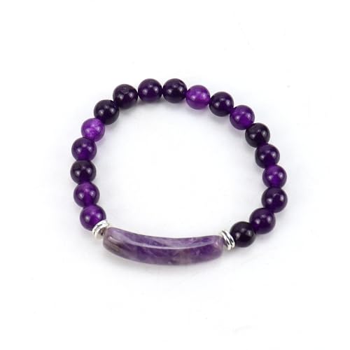 JinweiS Handgefertigtes Perlenarmband, geeignet für Männer und Frauen, Naturstein-Kugelarmband, elastische Schnur, natürliches Kristallarmband (lila) von JinweiS