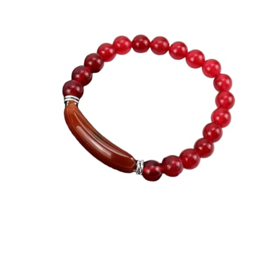 JinweiS Handgefertigtes Perlenarmband, geeignet für Männer und Frauen, Naturstein-Kugelarmband, elastische Schnur, natürliches Kristallarmband (rot) von JinweiS
