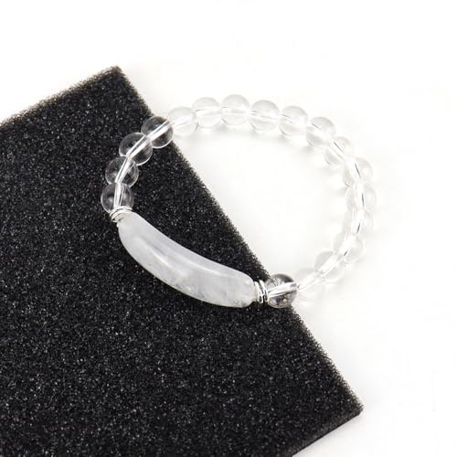 JinweiS Handgefertigtes Perlenarmband, geeignet für Männer und Frauen, Naturstein-Kugelarmband, elastische Schnur, natürliches Kristallarmband (weiß) von JinweiS